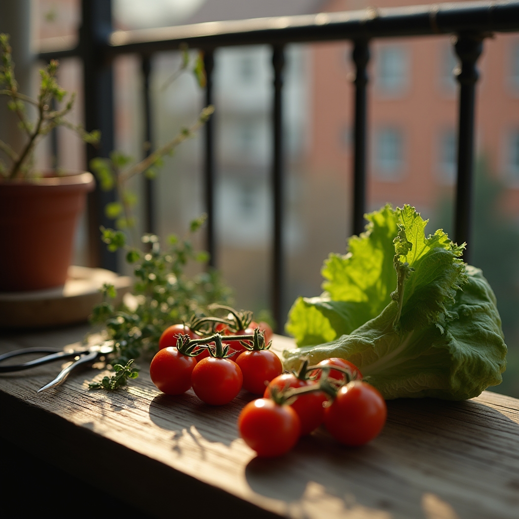 Balkon in Graz mit Kräutertöpfen im Herbst